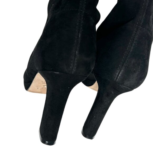 Stuart Weitzman Ledyland Black Suede Leather Tie Back Over the Knee Heeled Boots - Picture 6 of 11